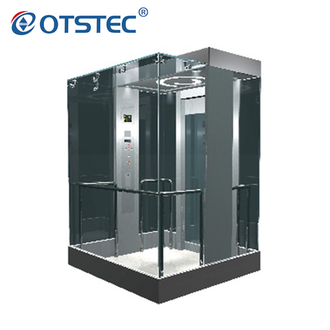 Ascensores turísticos de vidrio inoxidable con sala de máquinas pequeñas 